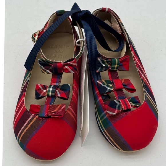 Janie and Jack Plaid Bow Tie‎ Ballet Flats Ribbon Tie Shoes / Size 7C - Picture 1 of 6